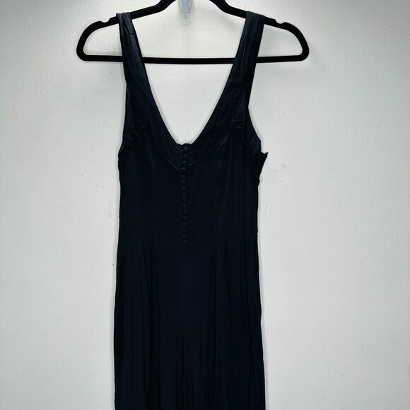 Taylor & Sage Black Semi-Sheer V Neck Button & Loop Front Wide Leg Jumpsuit S - Picture 6 of 16